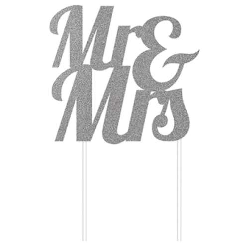 Mr and Mrs Cake Topper - Silver - Click Image to Close